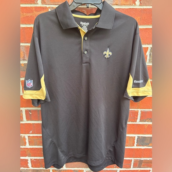 Reebok NFL New Orleans Saints Mens Short Sleeve Medium Polo Shirt Black & Gold - Picture 6 of 6